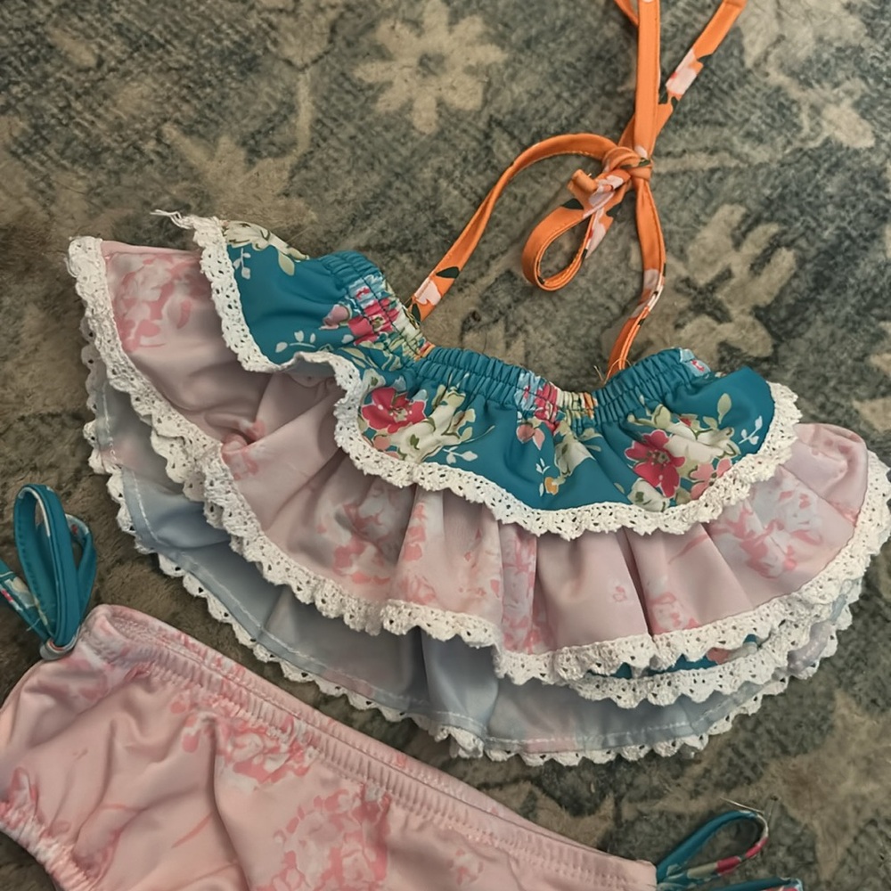 SweetHoney Floral Ruffled Halter Two Piece Bikini - Picture 2 of 4